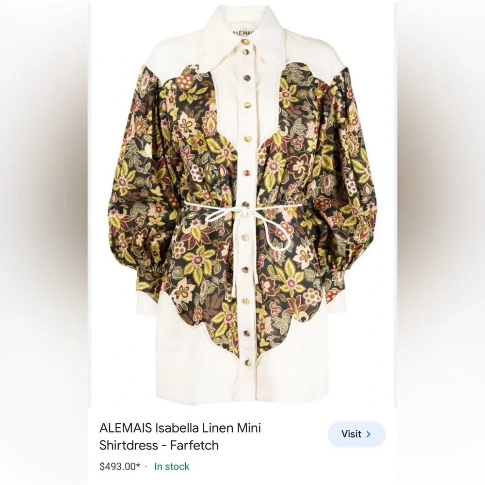 Alemais Floral Puff Sleeve Dress - Cream and Multicolor - Picture 3 of 9